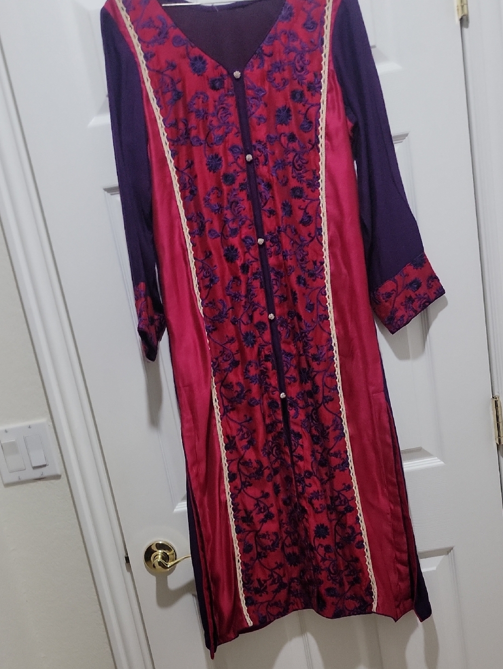 Purple and Red Embroidered Long Women's Dress
